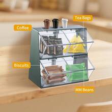 Station Multifunctional Tea Bag Storage With Lid Double Layer Four Grid Tea Bag Storage Box Suitable For Kitchen Bedroom And Office Desktop - Green - View 4
