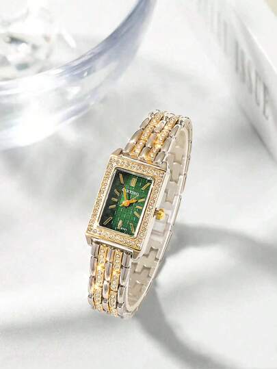 1 件优雅时尚钻石珍珠装饰女士手链手表，生日、节日礼物