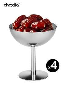 choxila 1/2/4/6pcs Stainless Steel Ice Cream Cups, Dessert Bowls, Round Footed Pudding Tray, Salad Fruit Yogurt Snack Candy Plate For Party, Wedding, Gathering, Ramadan, Id Al-Adjha - Silver - View 12