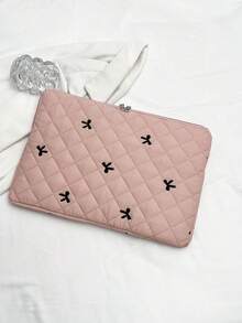 Minimalist Luxury Solid Color Bowknot Laptop/Tablet Sleeve Carrying Case Organizer, Multiple Sizes - Pink - View 9