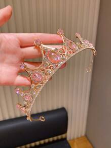 1pc Girls' High-End Elegant Pink Crown Headband