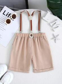 2pcs/Set Baby Boys Gentleman Outfit Bow Tie Shirt & Suspender Shorts, For Party, Birthday, Mother's Day