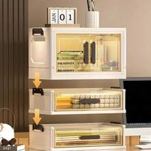 CASEGRACE 1pc Foldable Cosmetic Storage Cabinet - Large-Capacity Transparent File Storage Box, Large Drawer Unit, Suitable For Storing Cosmetics, Skincare Products, Documents, And Books