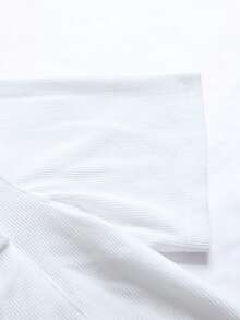 Set estivo casual da 2 pezzi composto da camicia a maniche corte con tasche e bottoni in colore unito + pantaloncini con coulisse, adatto per sport, spiaggia, vacanza e uso quotidiano - Bianco - Visualizzare 6