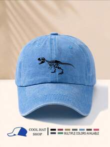 1 Pc Retro Line Dinosaur Print Washed Summer Sun Hat, Vintage Hipster Snapback Cap, Adjustable Brim Sun Protection Hat For Men And Women - Washed Cap - View 2