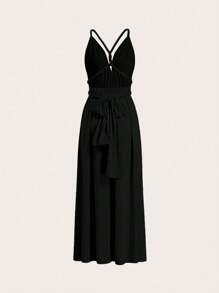 Women Casual Vacation Sexy Solid Color Halter Backless Cinched Waist Dress