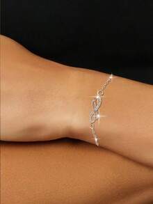 1pc 925 Sterling Silver Mobius Loop Bracelet, Infinity Love Cubic Zirconia Inlay, Fashion Women Bracelet, Silver Color, Suitable For Daily Wear, Gift For Her