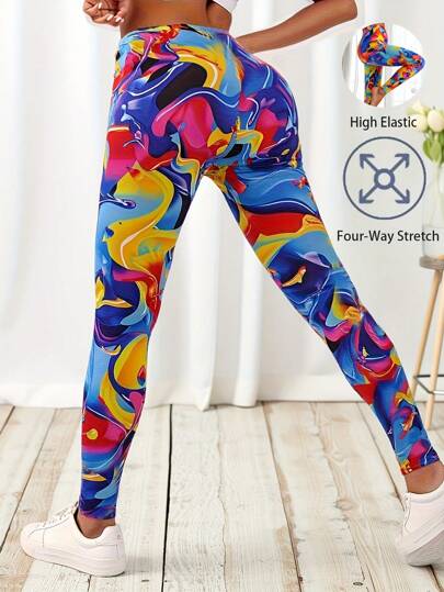 سراويل نسائية كاجوال عصرية مطبوعة برسومات جرافيتي، ضيقة ومثبتة، مرنة ولينة، قابلة للتنفس، مشكلة وملابس رياضة، للتمارين والياقة البدنية والمنزل والمشي في الهواء الطلق والجري، مناسبة لجميع المواسم