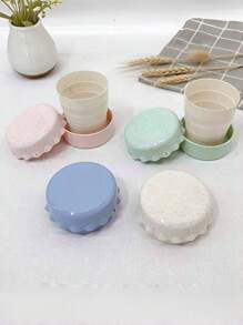 1pc 130ml Reusable Compact Travel Collapsible Cup, Portable Wheat Straw Cup, Retractable Cup For Travel, Students, Office, Creative Folding Plastic Cup With Random Color Lanyard