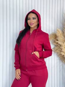 Women's Sweatshirt Set Simple Casual Daily Set - Màu Đỏ Sâu - Xem 1
