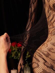 1 Pc Women's Sexy Lingerie Fishnet Bodysuit, Lace Leopard Jumpsuit For Women,Underwear Nightwear Bikini Cover-Up - Black - View 4