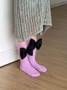 2025 Girls Princess Big Bow Mid-Calf Socks, Soft Polyester, Suitable For Summer And Winter - Multicolor - View 9