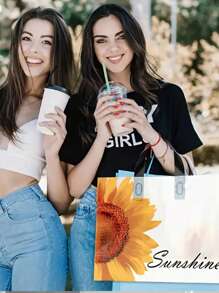 50 Peças Sacos de Presente de Plástico Reutilizáveis com Estampa Brilhante de Girassol, Design em Forma de Coração, Adequado para Compras, Festa e Ocasiões Especiais - Perfeito para Casamento, Festa de Aniversário, Decoração de Feriados, Dia das Mães, Cerimônia de Formatura, Sacos de Presente de Decoração de Girassol, Presentes de Inauguração, Comemorações de Aniversário, Decorações de Festa de Primavera/Verão, Sacos de Compras de Roupas