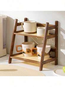 1件装竹制厨房收纳架，可折叠台面整理架，小型家用多功能收纳架/杯架，茶水咖啡吧台架，圣诞礼物，房间装饰摆件