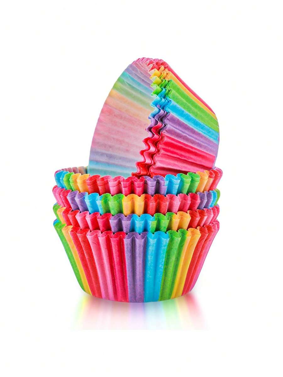 100 unidades de moldes para cupcakes arcoíris, tamaño estándar para hornear cupcakes - Multicolor - Ver 1