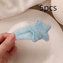 4pcs/Set Plush Star Clips, Cute And Warm Bangs Hair Clips, Student Hair Accessories For Autumn/Winter Claw Clips Hair Claws Hair Barrettes, School Stuff - Pink - View 16