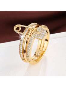 1pc Unique Triple-Loop Design Cubic Zirconia Decorated Women Ring - Multicolor - View 5