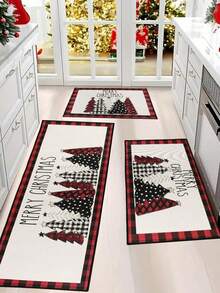 1 pieza Felpudo de Bienvenida de Navidad Alegre, Alfombra de Piso con Estampado a Cuadros de Árbol de Navidad y Alce, Antideslizante y Absorbente para Interior/Exterior, Decoraciones Navideñas 2024 para Decoración del Hogar, Baño, Cocina, Regalos de Navidad, Feliz Año Nuevo 2025, Decoraciones del Hogar para Festivales y Días Festivos - Multicolor - Ver 5