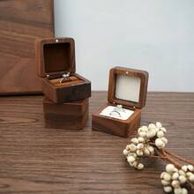 1 Pc Custom Wooden Wedding Ceremony Ring Box, Personalized Engraved Engagement Ring Box, Walnut/Oak Ring Box, 5.5cm Square Ring Bearer, Anniversary Gift, Proposal Ring Box Holder Back To School,Delicate Romance - Multicolor - View 3