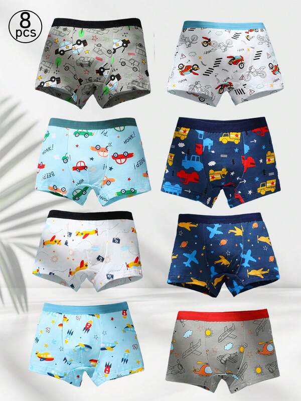 8-Pack Cartoon Dinosaur Print Boys Cotton Boxers Big Boy Little Boy Soft Boxers Four Seasons Comfort
