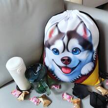 Fashionable Zipper Dog Denim Printed Outdoor Sports Casual Drawstring Backpack, Unisex Gym Hiking Cycling Camping Party Travel Daily Commuting Portable Foldable Daypack, Best Gift For Friends, Lightweight Travel Storage Bag - Multicolor - View 10