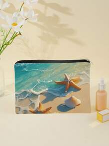 1 Stück Kosmetiktasche mit Reißverschluss und Strandmotiv, Kulturbeutel Organizer für Frauen, Geschenk für Freunde & Lehrer