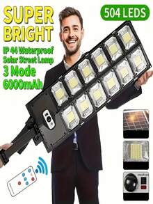 A Solar Garden Floodlight Wall-Mounted Street Light With 504 Lamp Beads,4200mah,Featuring A Human Body Induction Function. It Is Semi-Embedded For Installation, Has Three Modes, And Uses A Rechargeable Lithium-Ion Battery For Outdoor Lighting. It Is Suitable For Gardens, Walls, Garages, And Porches. - Installation Accessories And A Remote Control Are Included. - Đèn LED 504 - Xem 1