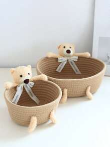1pc/2pcs Woven Storage Baskets, Cute Desktop Decor Storage Basket, Suitable For Toys, Cosmetics, Bedroom, Bath Room, Wood Rattan Geometric Baskets, NaturalMix Metal Frame Accents For Coastal Garden Decor,For Back To School