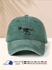 1 Pc Retro Line Dinosaur Print Washed Summer Sun Hat, Vintage Hipster Snapback Cap, Adjustable Brim Sun Protection Hat For Men And Women - Washed Cap - View 15