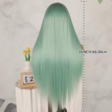 Long Silky Straight Synthetic Lace Front Wigs Light Green Color Hair Replacement Wig Glueless 13x4 Free Part HD Lace Pre Plucked Baby Hair Natural Hairline 26 Inch 180% Density Heat Resistant Fiber For Fashion Women Girls Daily Party Use Ready To Wear - 青碧色 - 查看 4
