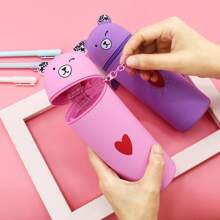 1pc Cute Bear Silicone Pencil Case, Portable Pen Box, Handy Student Stationery Organizer