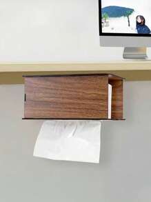 1pc Multifunctional Black Walnut Wood Grain Luxurious Bathroom/Toilet Tissue Box, Wooden Desktop/Wall-Mounted Napkin Holder For Living Room, Bedroom, Kitchen, DIY Assembly