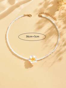 1 件波西米亚风格可调节聚合物粘土花朵编织项链，适合女士