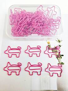 50Pcs/100Pcs Pink Pig-Shaped Paper Clips Cute Animal Shape Bookmark Clips Metal Paper Files Holder Creative Office Supply(Plastic Box Packing)