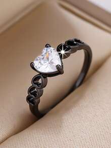 1pc Fashionable & Elegant Heart-Shaped Hollow Rhinestone Ring - White - View 1