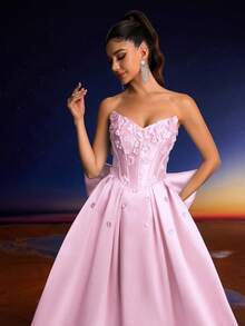 Anymoon Women's Formal Evening Dress, 3D Handmade Floral Decor, Suitable For Graduation Ceremony, Homecoming, And Wedding Occasions - Pink - View 8