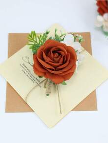 6 件套男士婚礼胸花，高仿真法兰绒玫瑰婚礼胸花，新郎伴郎用，森林系列胸花非常适合婚礼舞会舞蹈仪式周年纪念装饰花情人节