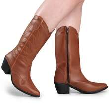 D'Girls Women's Western Country Rodeo Cowboy Boots, High Shaft Comfortable, Via Angel 9002 Vintage Embroidered - 駝色 - 查看 2