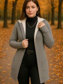 Cardigan Tejido de Punto Aborregado - Gris - Ver 1