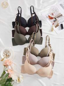 6PCS Women's Comfortable Multicolour Casual Wired Soft Cup Bralette Lingerie Underwear Bra - Multicolor - View 1