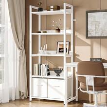 Librero de 5 Capas,Estante de 5 Niveles con Respaldo semicerrado,155CM Librero Minimalista,Cajón de Tela librero Organizador,Adecuado para Dormitorio y Sala de Estar(Blanco) - Blanco - Ver 7