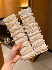 6/12/18入組米白色人造珍珠髮夾，適用於剪前瀏海或側邊髮