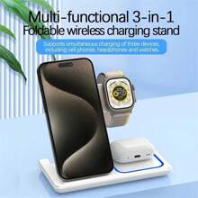 LED Fast Wireless Charger Stand 3 In 1 Foldable Charging Station For I Phone 16 15 14 13 12 A Pple Watch 9 8 7 6 5 Air Pods Pro