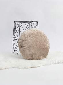 1pc/2pcs Solid Color Faux Fur Round Pillow Cover, Minimalist Style Velvet Decorative Pillow Sham For Living Room, Bedroom, Sofa, Outdoor Garden, 17.7-Inch Diameter, Without Insert - Khaki - View 17