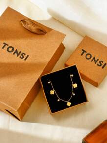 TONSI 1 buc colier minimalist elegant din oțel inoxidabil cu trifoi cu patru foi și floare de prun, ambalat în cutie cadou, potrivit pentru purtarea zilnică a femeilor, ideal pentru Ziua Mamei, soție, mamă, cadou de ziua de naștere