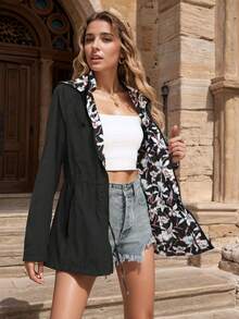 女士双面轻便夹克休闲风衣外套户外印花雨衣