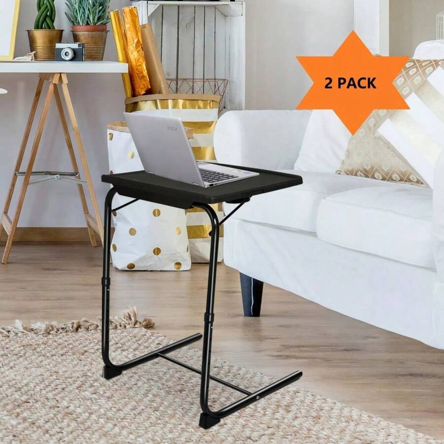 2 Sets Of Folding TV Tray Table Portable Dining Table And Sofa With Cup Holder - - 1 - View 1