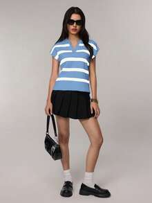 Frühling/Sommer Neu Vintage gestreifter Kontrast-Farbkragen ärmelloser Strickpullover, lässiger Oversize Pullover, modischer Pendler-Top, Neues Jahr Neuer Stil - -Girlande - Übersicht 10