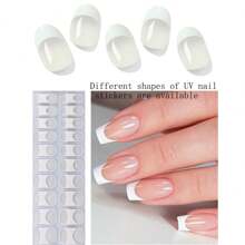 20 ongles Autocollants de gel french blanc semi-curé, film adhésif pour ongles couvrant complètement, autocollants de gel UV longue durée, convenant aux femmes et aux filles pour la décoration quotidienne des ongles