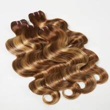 HJ WEAVE BEAUTY Extension per capelli umani Remy, castano chiaro con mèches, grado 12A, P4/27, castano miele, non trattati, brasiliani vergini, ondulati, per donne, trama doppia, 14-26 pollici, resistenti al calore